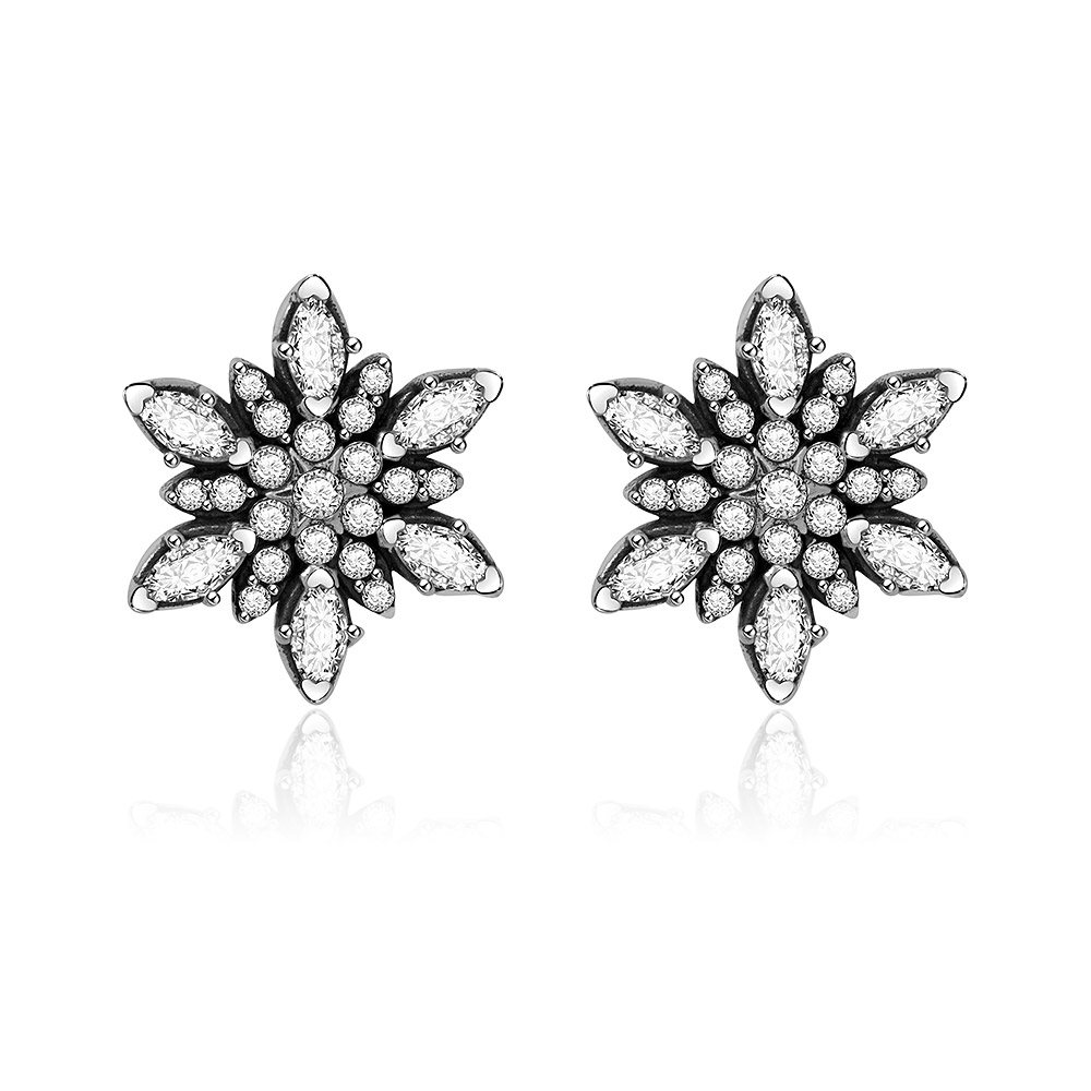Silver Jeweled Small Flower Post Earring